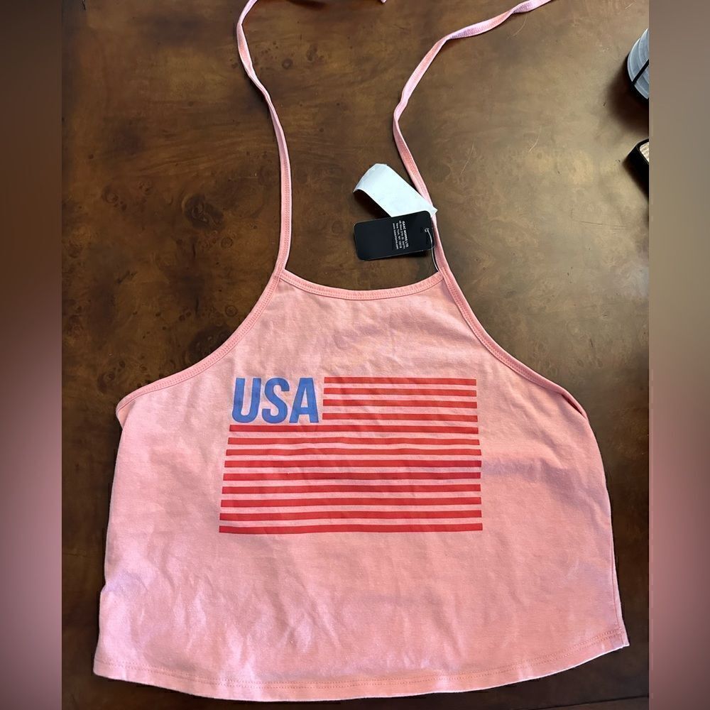 IML Women's USA Flag Patriotic Halter Top USA Cropped Top NWOT Size L XL or XXL - Picture 6 of 10